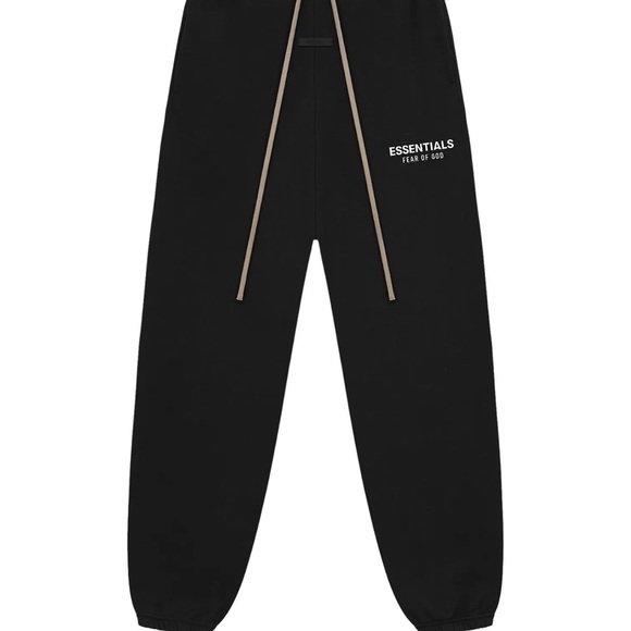 Fear of God Essentials Black Sweatpants with Tan Drawstrings